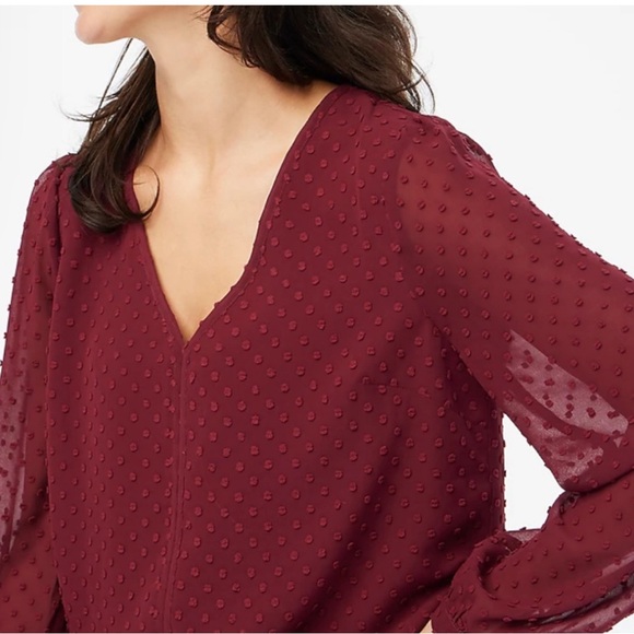 J Crew Sheer Long Sleeve Swiss Dot Blpuse in Red/Burgundy - Picture 1 of 8